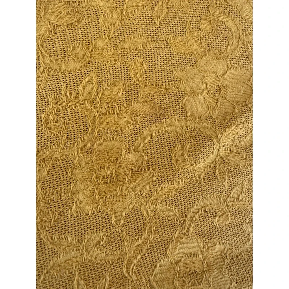 Vintage Mustard Yellow Floral Lace Tablecloth Retro Damask Mesh 66x48 Small Flaw